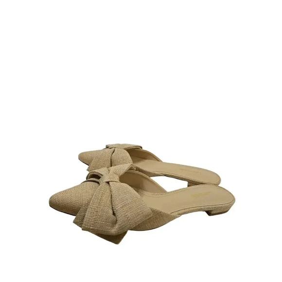 Larroude Elle Flat Mule In Beige Raffia Size 5.5 - Picture 6 of 7